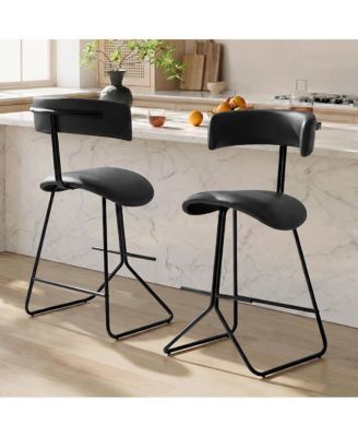 25 Inch Counter Height Bar Stools Set of 2, Modern Faux Leather High Barstools with Back and Metal Leg, Bar Chairs for Kitchen Island