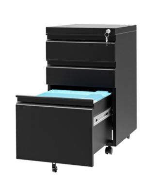 Document 3-Drawer Mobile Metal Filing Cabinet with Lock, Document Storage Solution