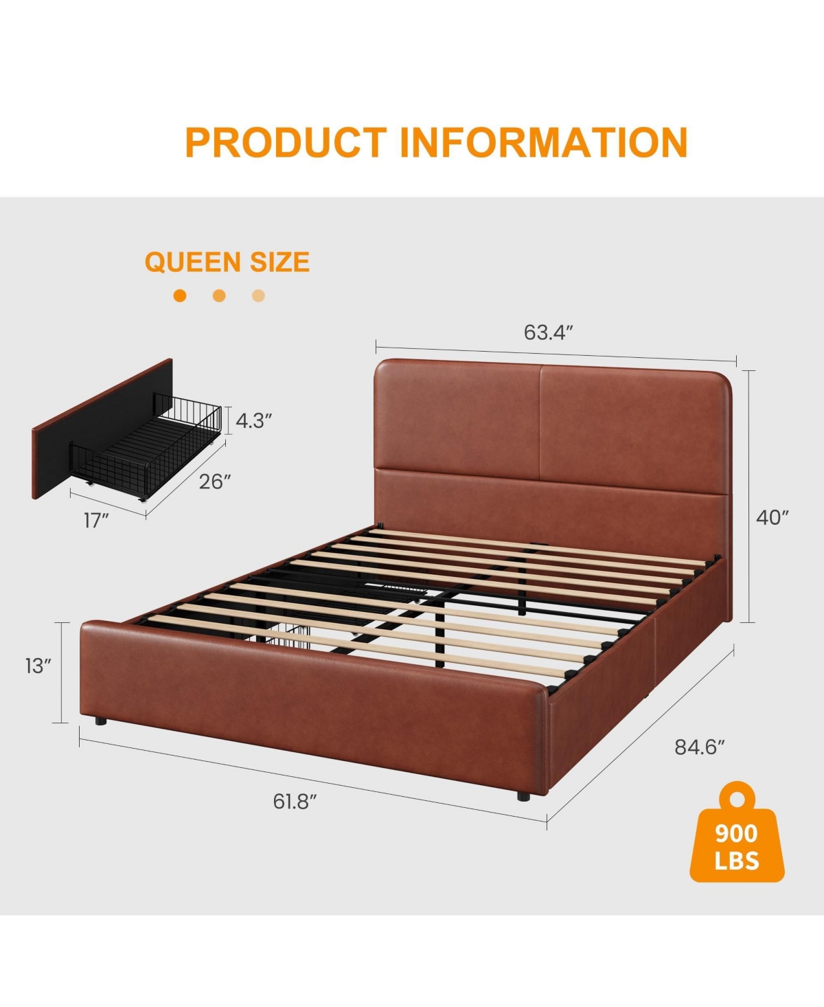 homfan Upholstered Platform Bed Frame with Headboard and 2 Storage Drawers, Wood Slat Support