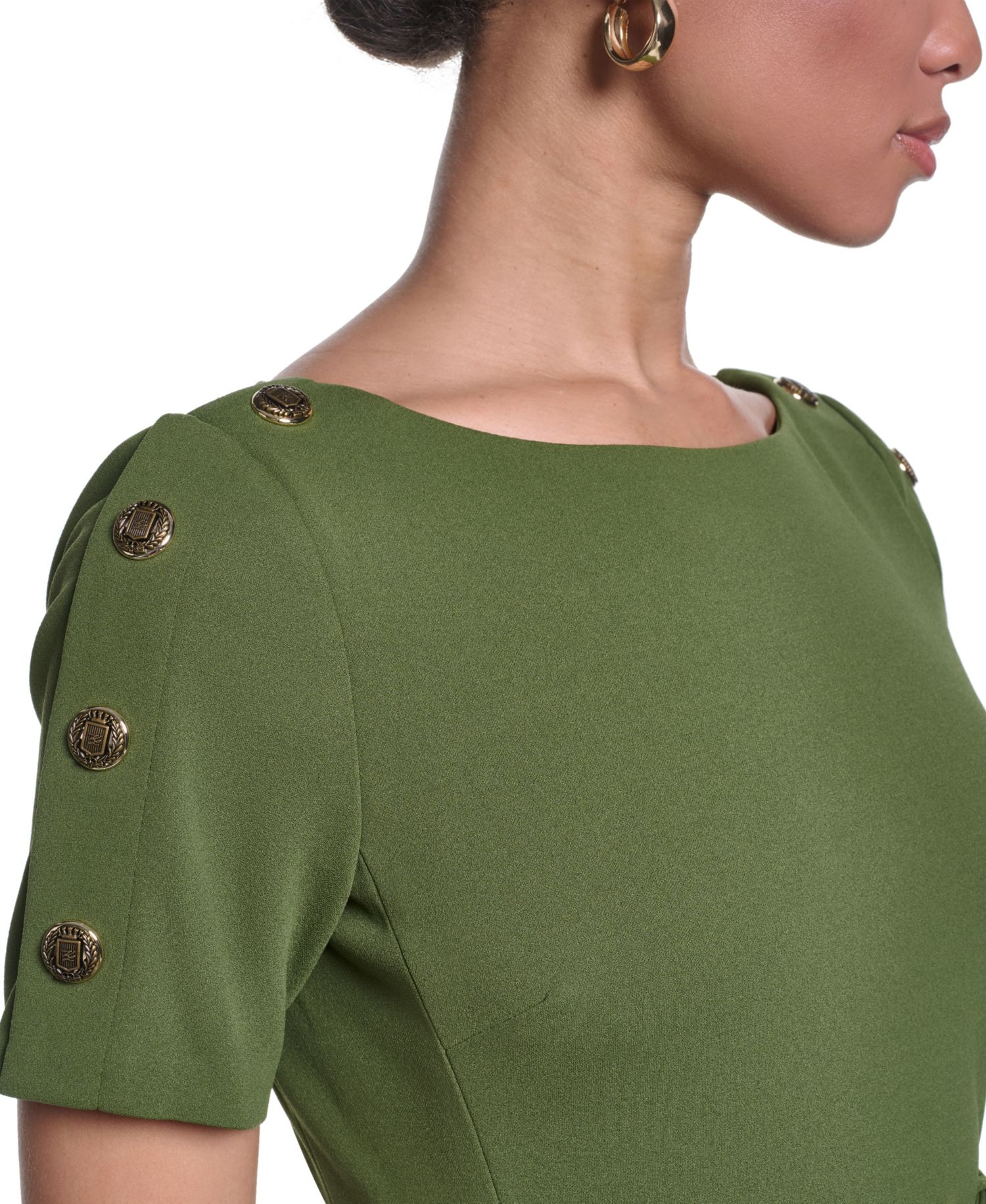 Women's Scuba Crepe Sheath with Shoulder Buttons Dress