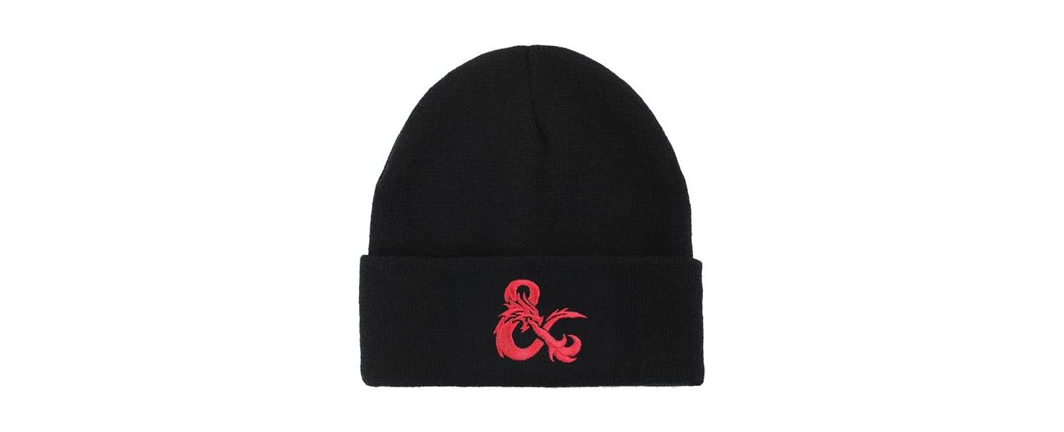 Men's Dungeons and Dragons Ampersand Logo Embroidery Black Acrylic Knit Cuff Beanie