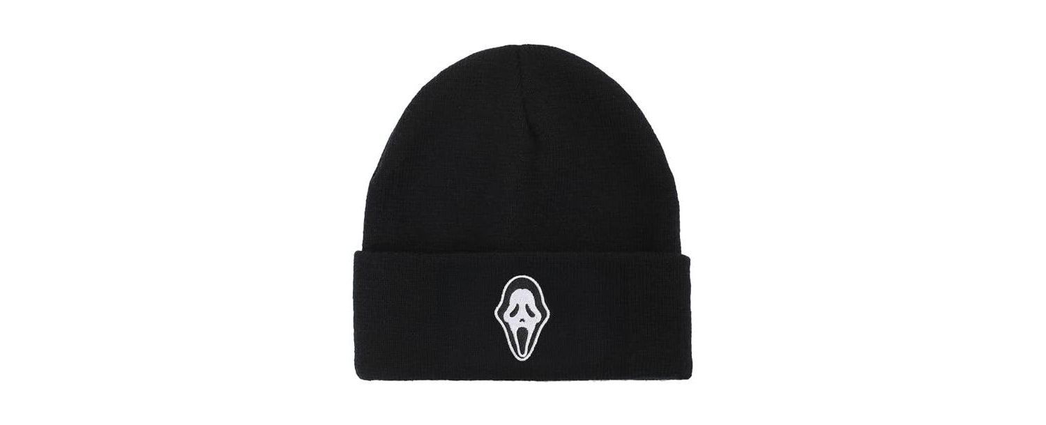 Men's Embroidered Face Logo On Black Cuff Beanie