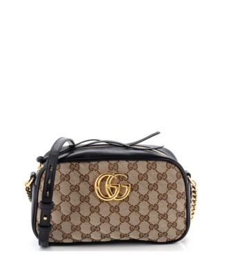 Small GG Marmont Shoulder Bag Diagonal Quilted GG Canvas with Leather