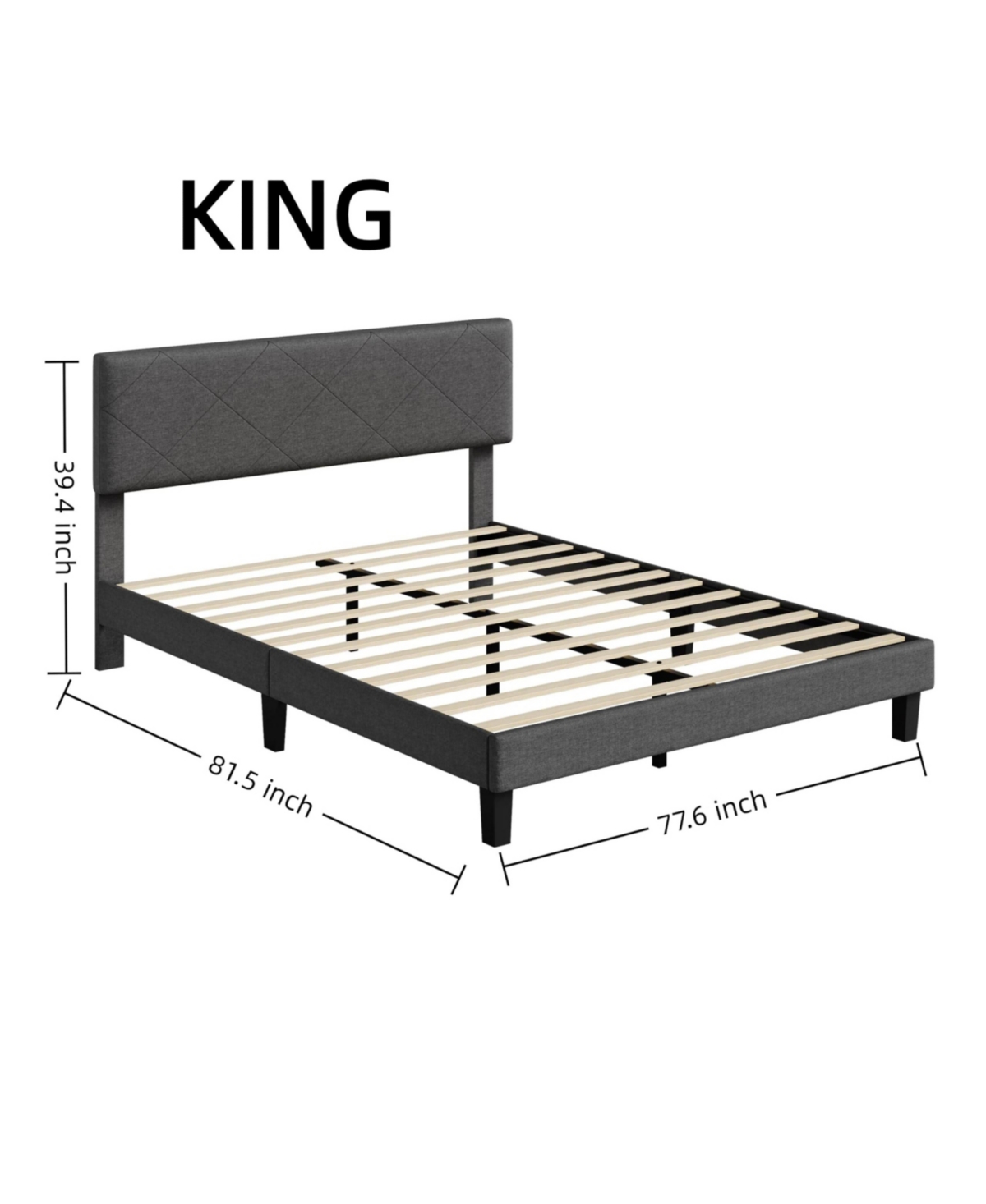 homfan Upholstered Platform Bed Frame with Quilted Headboard, Wooden Slats and Quiet Support