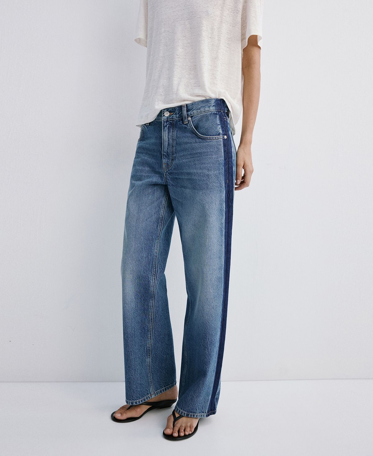 Mango Women's Contrasting Stripe Low-Rise Jeans view 1 — MAYCSS fashion products