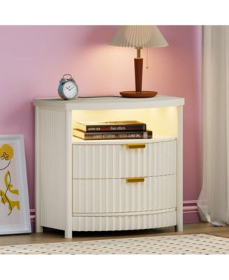Modern Nightstand With Human Sensor Light, Charging Station, Lockable Drawer