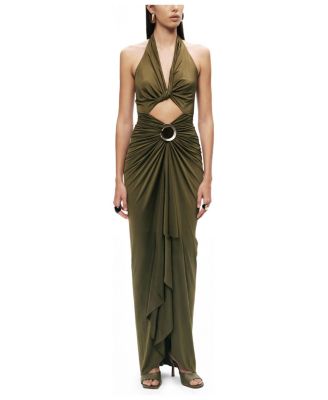 Nocturne Women's Cut-Out Halter Maxi Dress - Green - Maxi dresses