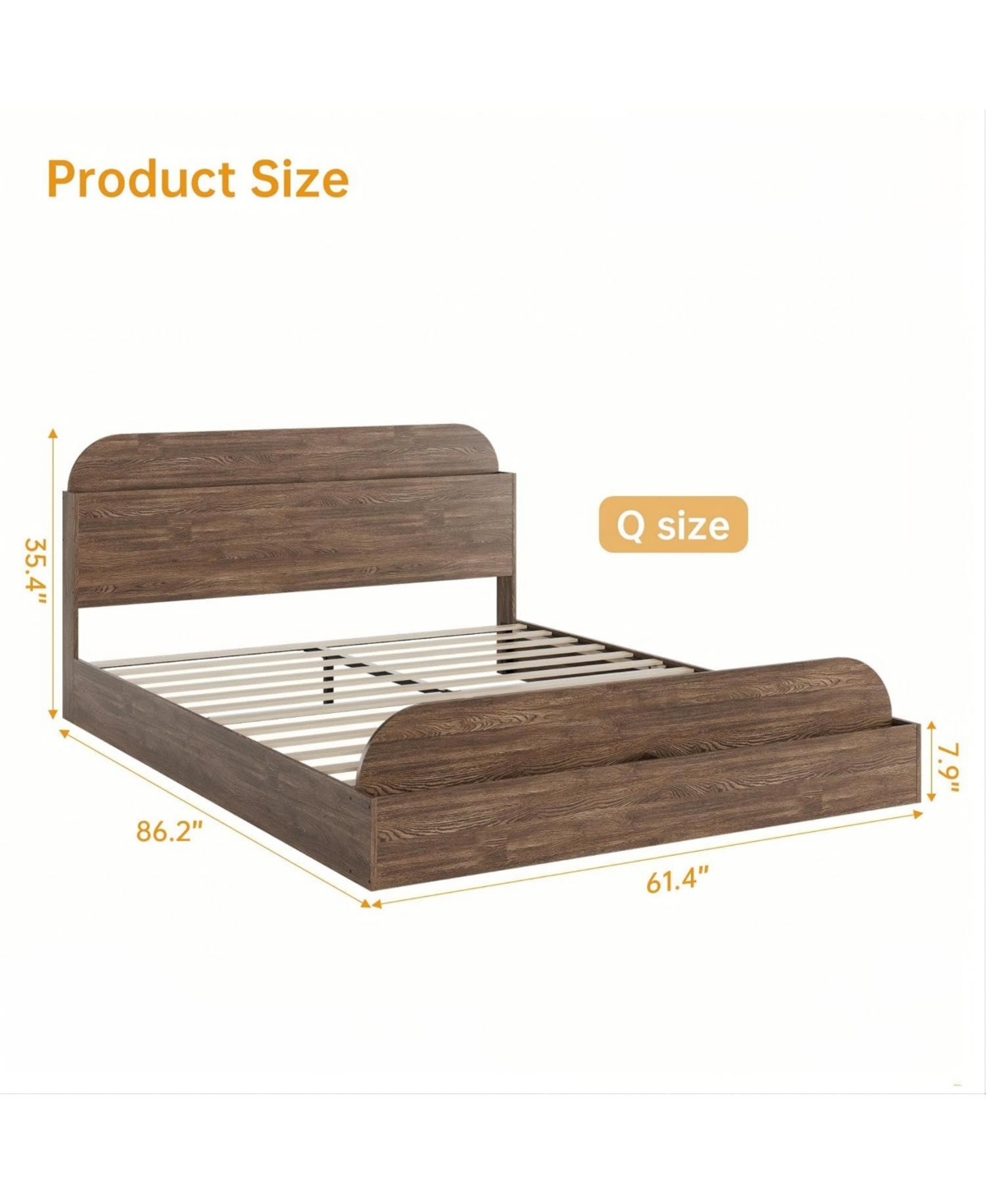 gaomon Bed Frame, Wooden Beds with Storage Headboard and Raised-Foodboard, Floor Low Platform for Bedroom