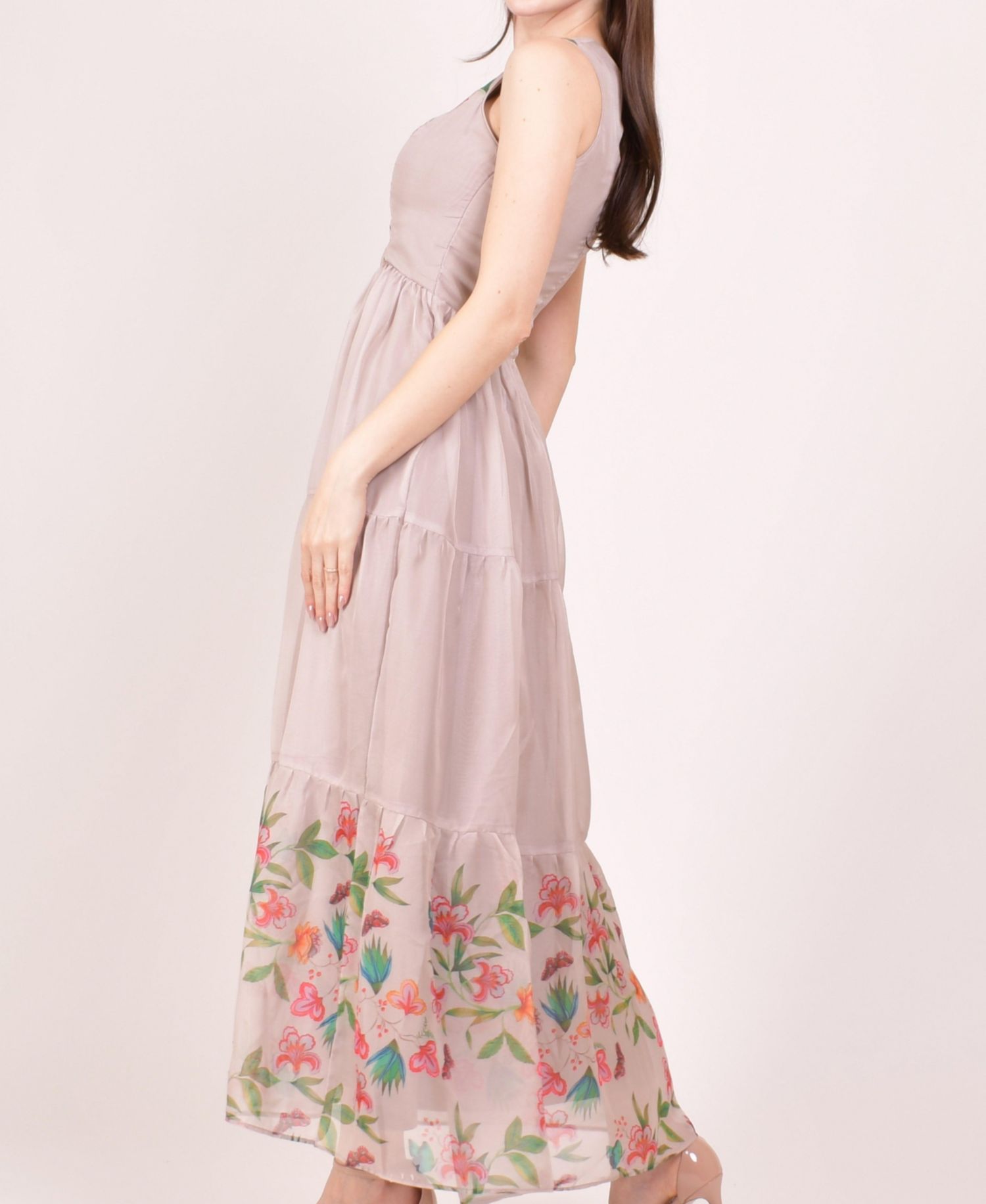 Women's Floral Organza Tiered Maxi Dress