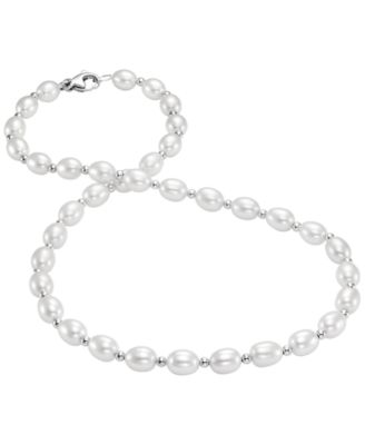 Cultured Freshwater Pearl (7-8mm) And Bead 18" Necklace In Sterling Silver