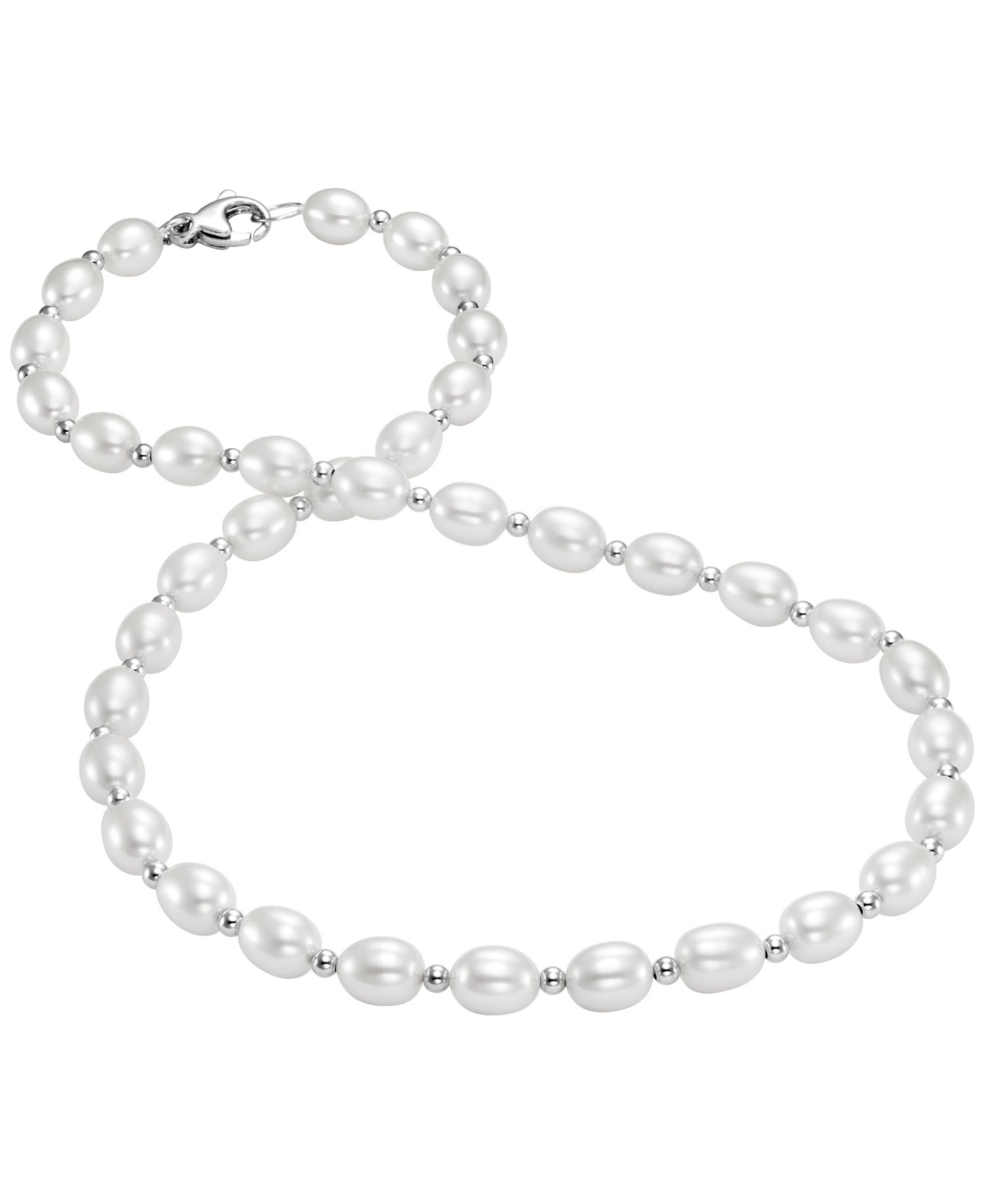 Cultured Freshwater Pearl (7-8mm) And Bead 18" Necklace In Sterling Silver