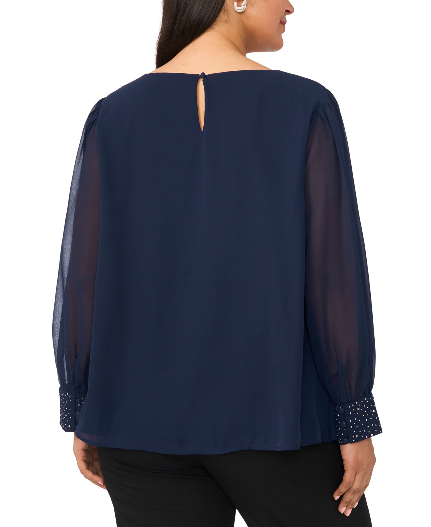 Plus Size Rhinestone Embellished Balloon-Sleeve Top