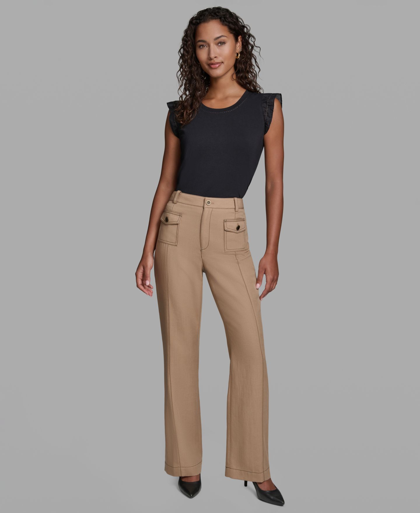 Женские брюки KARL LAGERFELD PARIS Front Pockets Mid-Rise Straight Long, цвет: Cartouche — фото 2