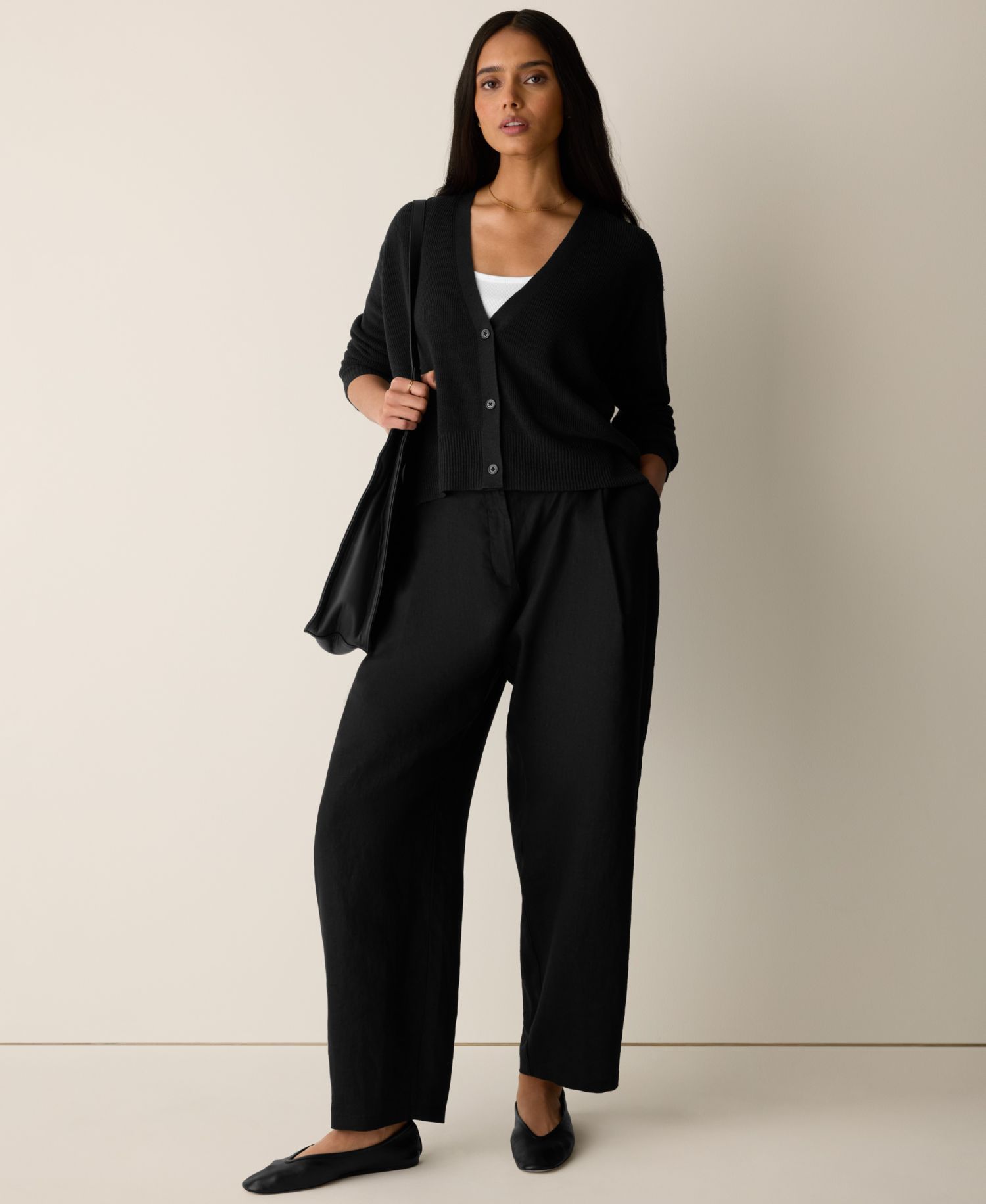 Women's Boxy V-Neck Long-Sleeve Cardigan