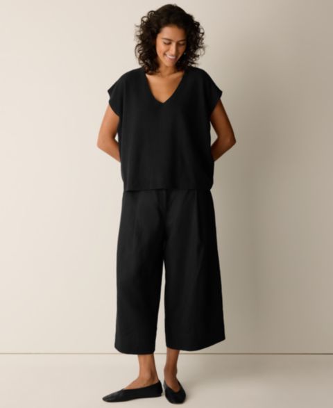 Женский свитер Eileen Fisher V-Neck Cap-Sleeve, цвет: Чёрный
