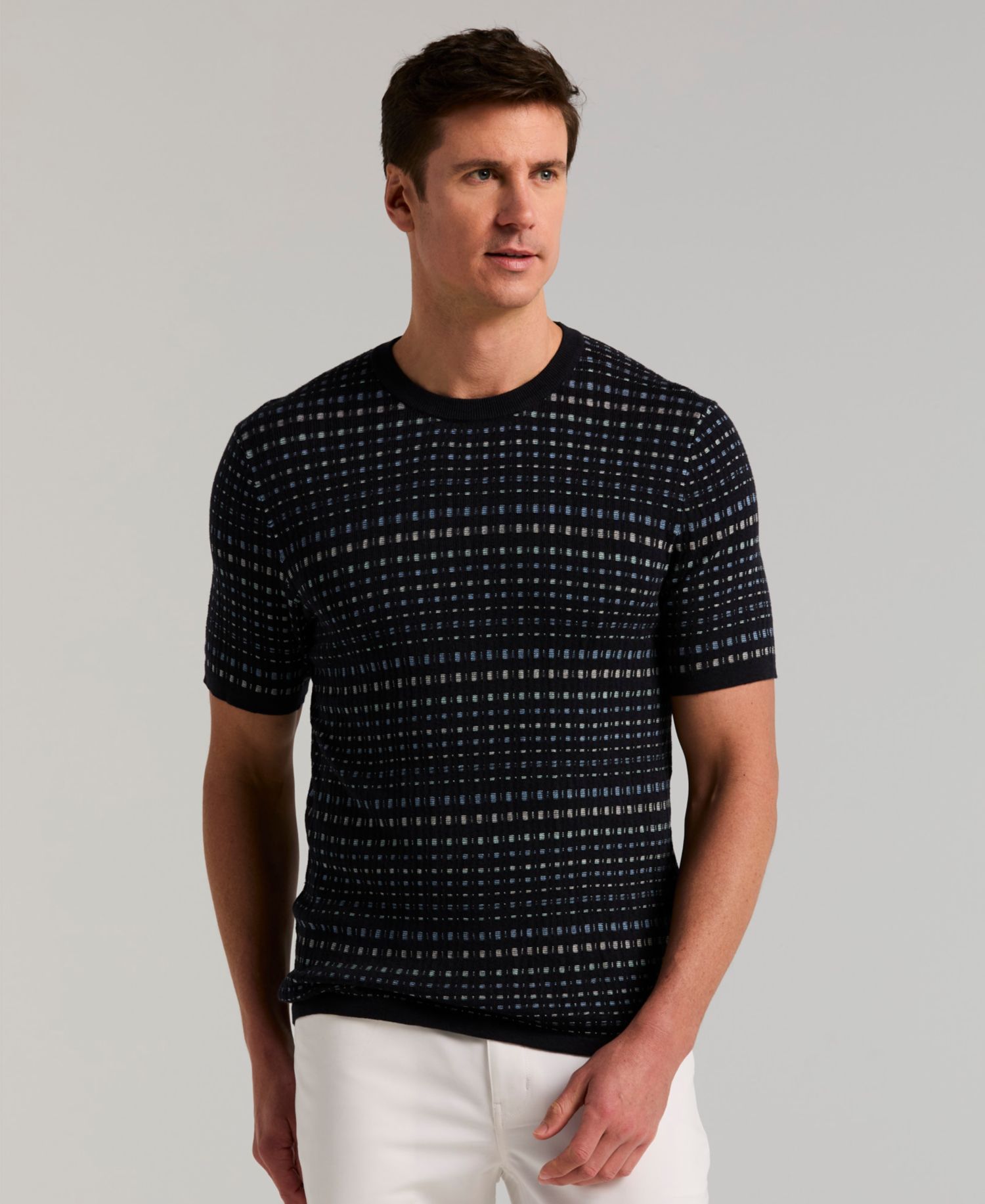 Men's Jacquard Multicolor Short-Sleeve Geometric Print Sweater