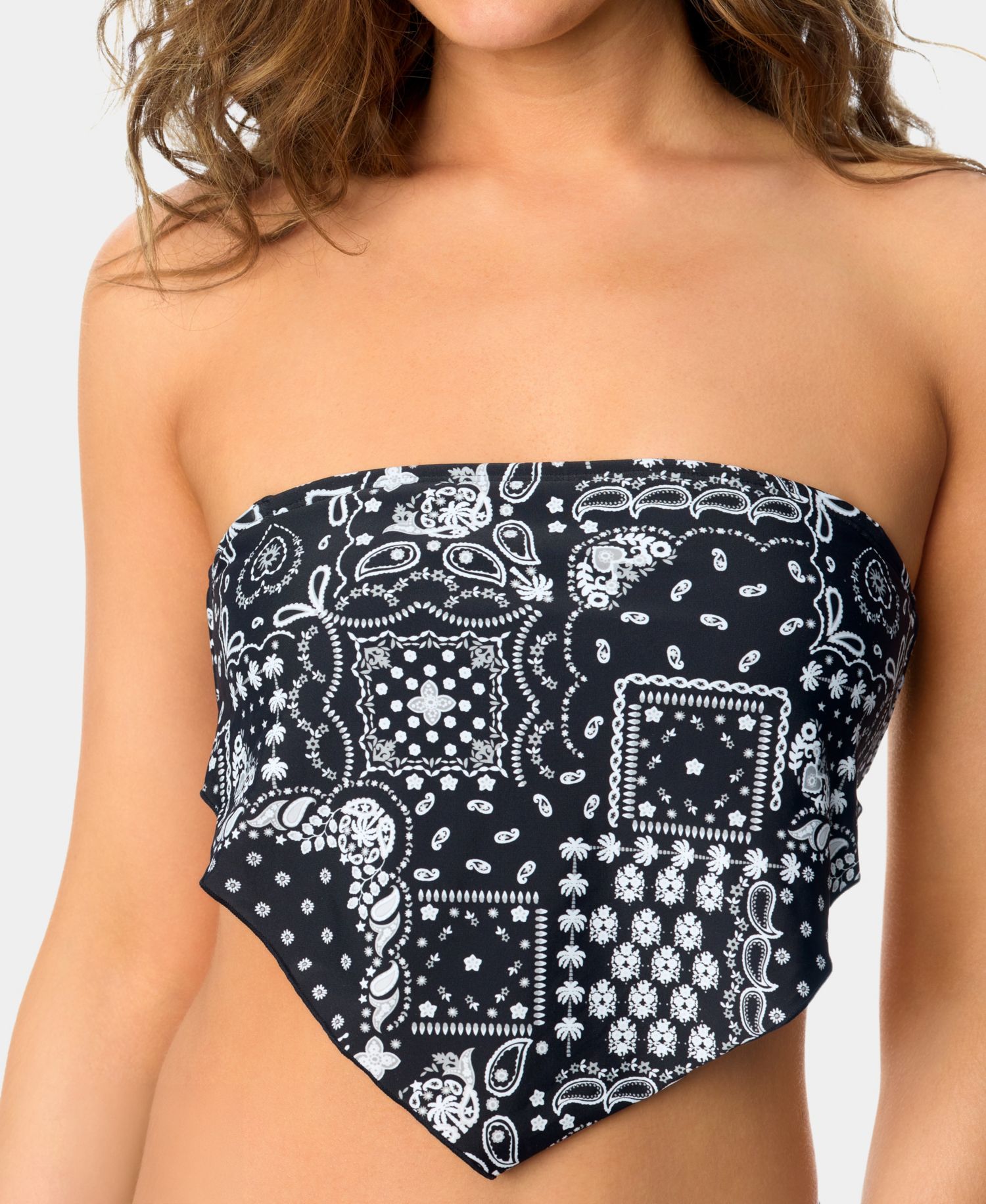 Women's Bandana Print Bandeau Neck Swim Bikini Top