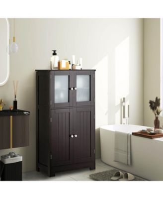 Bathroom Floor Storage Cabinet with Doors and Adjustable Shelf