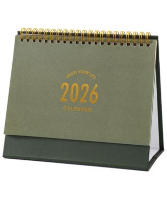 Desk Calendar 2026 Standing Flip Desktop Metal Ring Twin-wire Binding Monthly Home Office