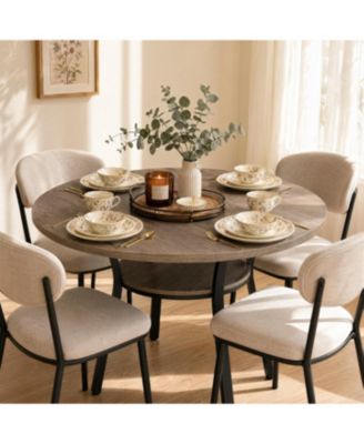 Space-Saving Round Dining Table for 4-6 - Modern Farmhouse Kitchen and Dining Room Table with Storage Shelf
