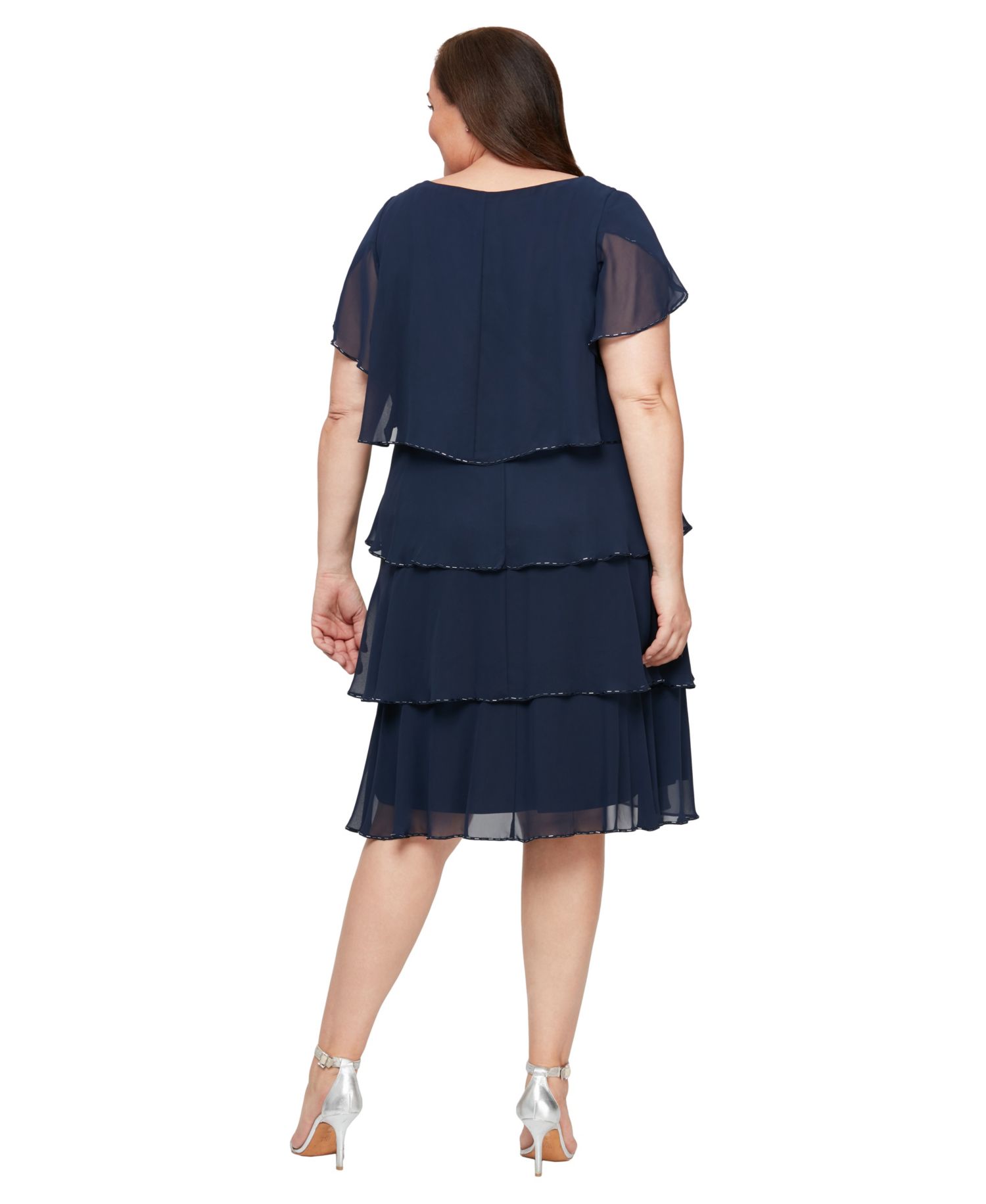 Plus Size Crewneck Bugle Bead Tier Dress