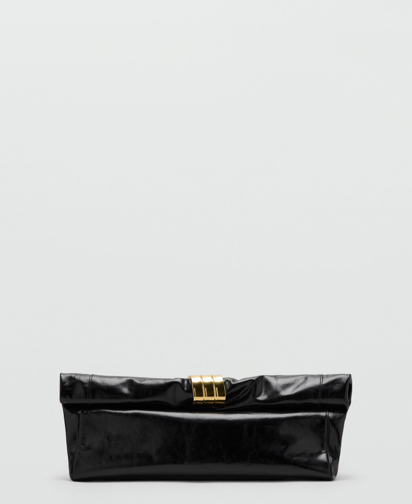Женская сумка MANGO Starring Hailey Bieber Metal Detail Leather Handbag, цвет: Чёрный — фото 1