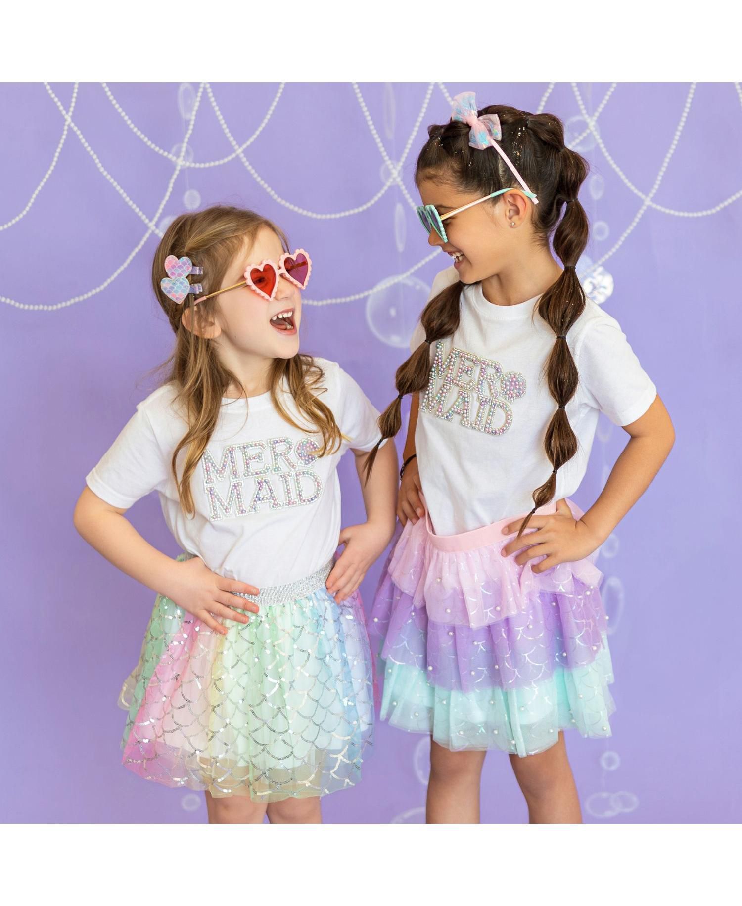 Big Girls Mermaid Pearl Patch Short Sleeve T-Shirt