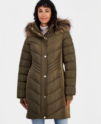 Michael Kors Women's Hooded Faux-Fur Trim Puffer Coat