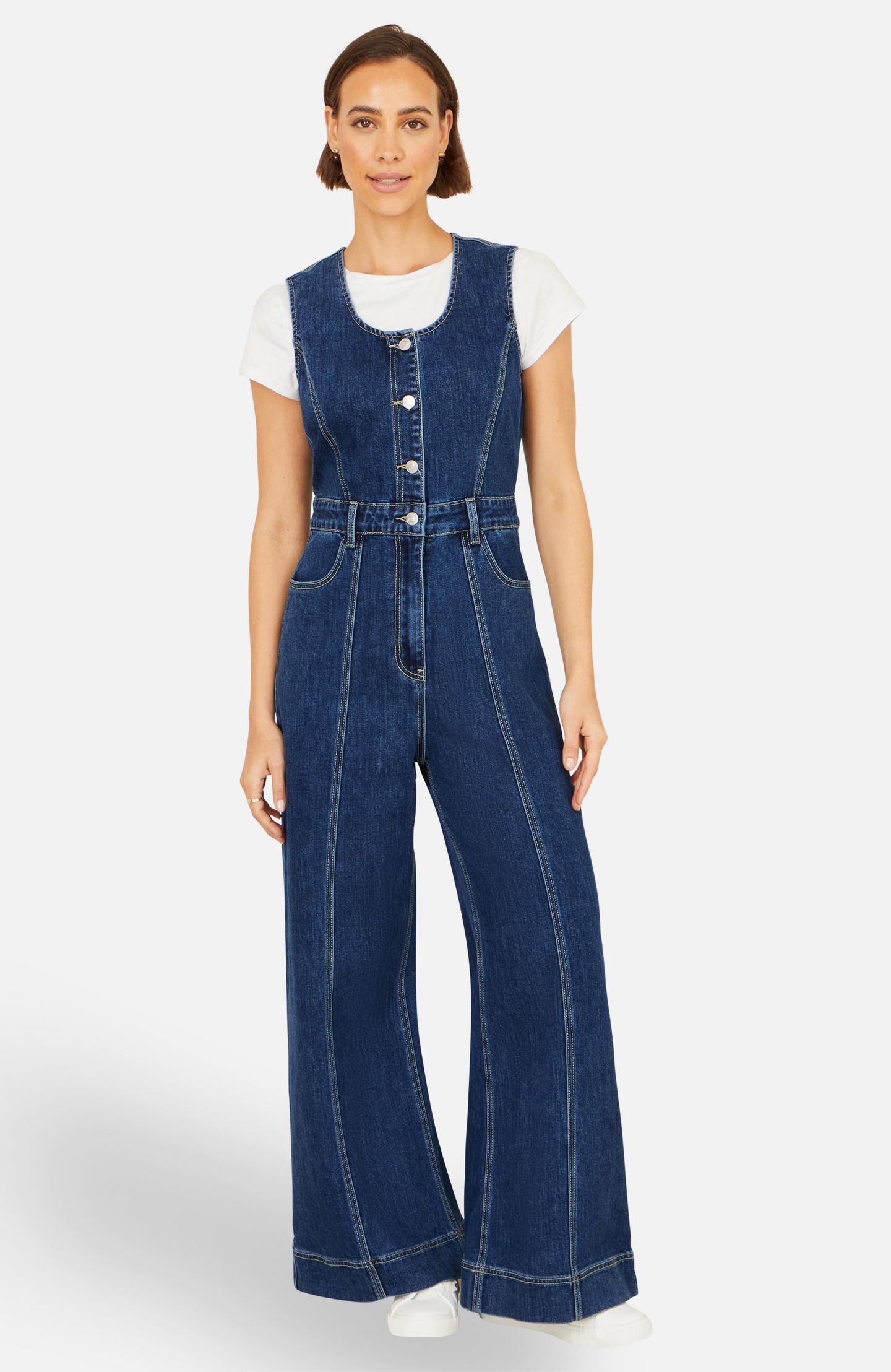 Женский комбинезон Yumi Denim Stretch Fitted Jumpsuit, цвет: Синий — фото 7