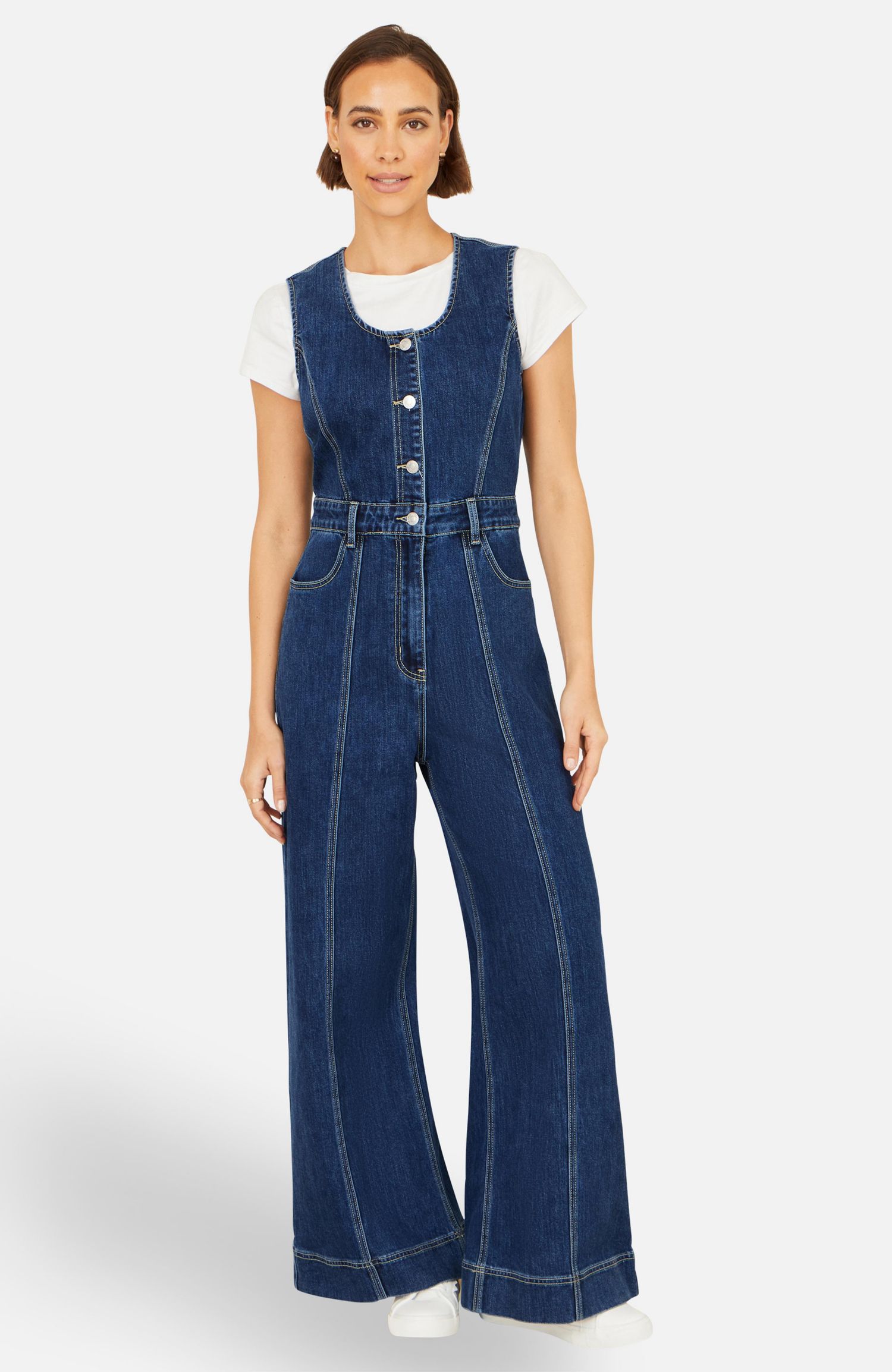 Women's Denim Stretch Fitted Jumpsuit