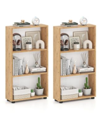 2PCS Bookshelf 3-Tier Bookcase w/Anti-Tipping Kit for Living Room Home Office