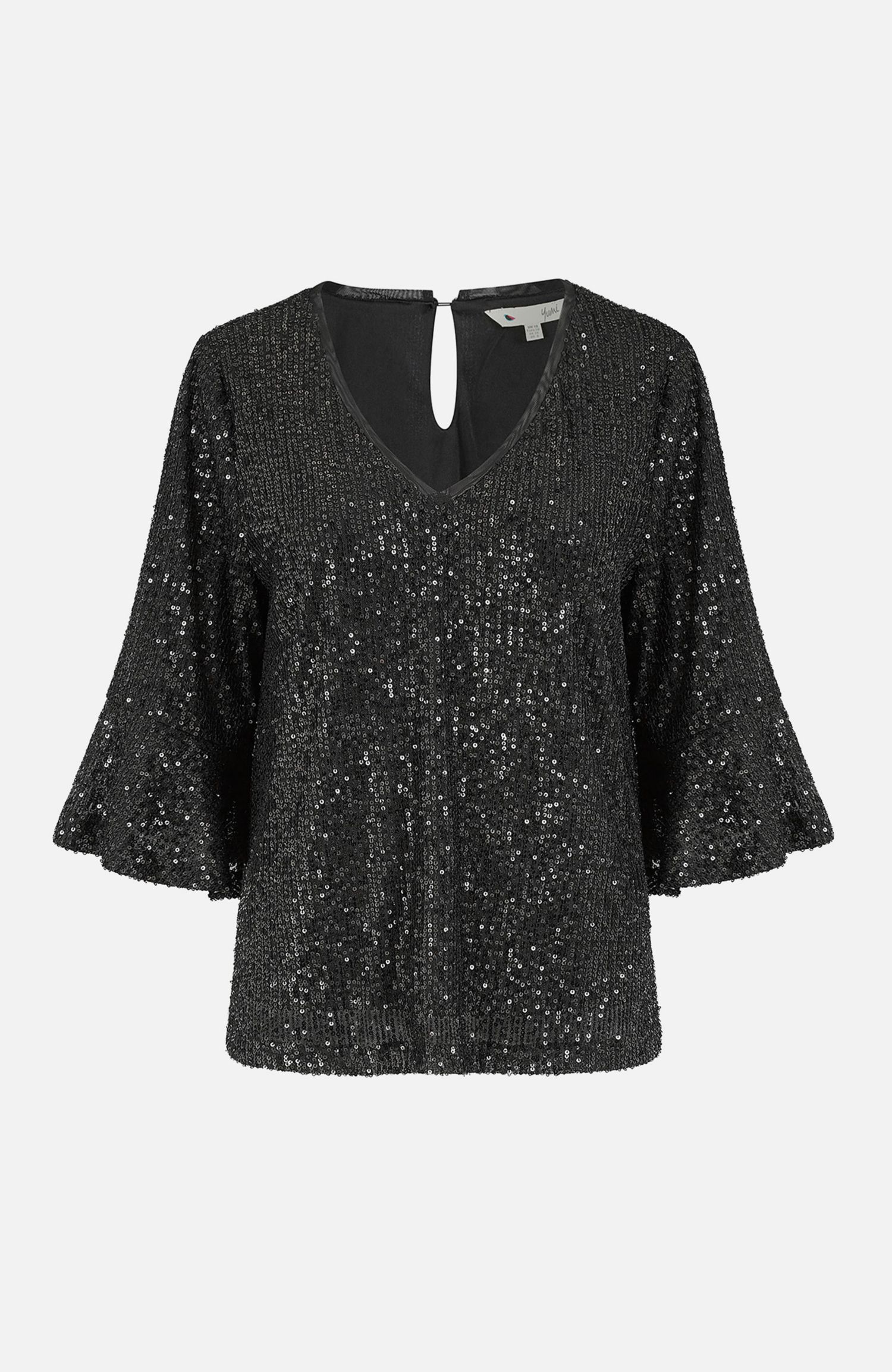 Women's Sequin V-Neck Fluted Sleeve Top