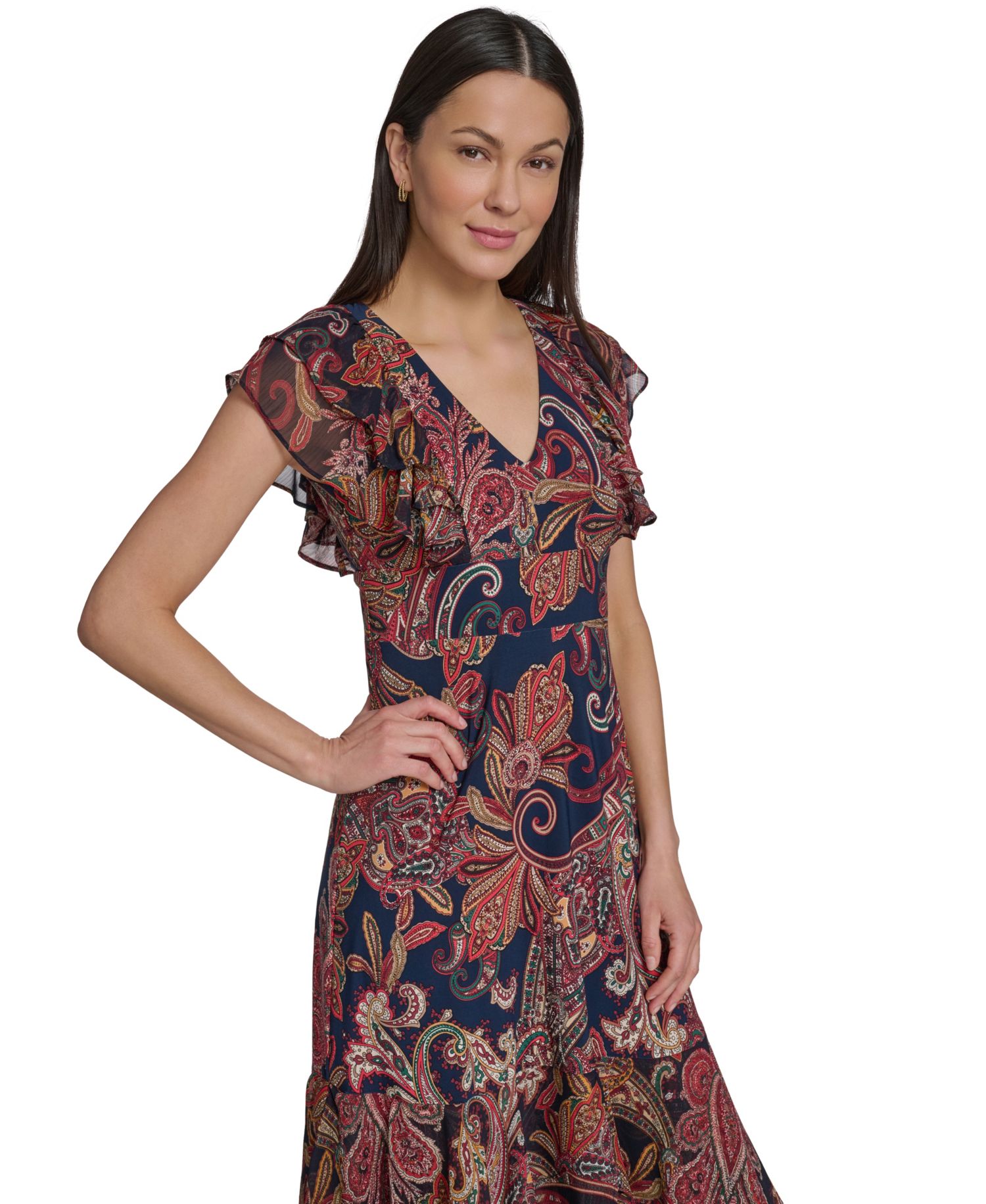 Women's Paisley Print Flutter-Sleeve Dress