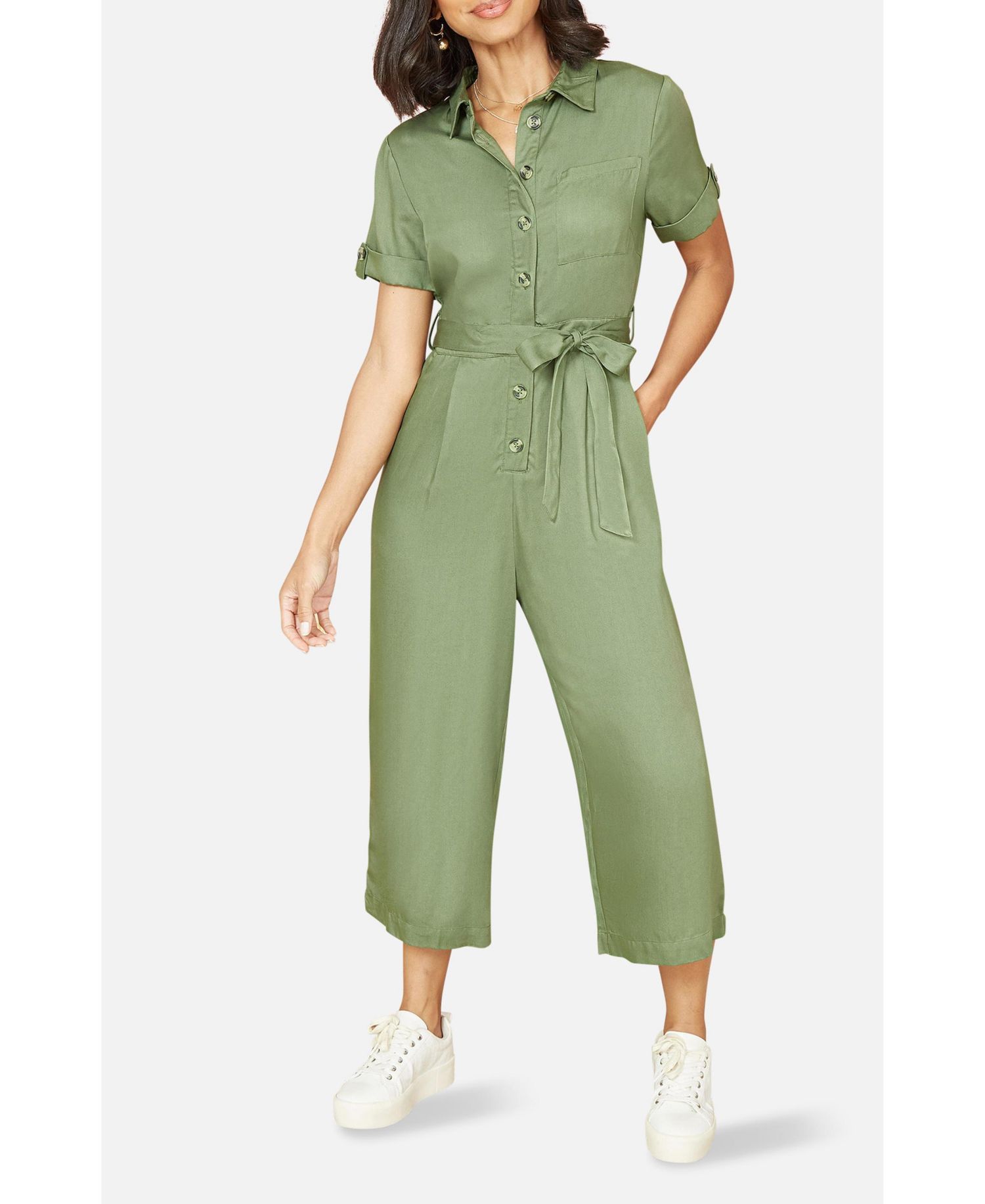 Women's Structured Belted Cropped Jumpsuit