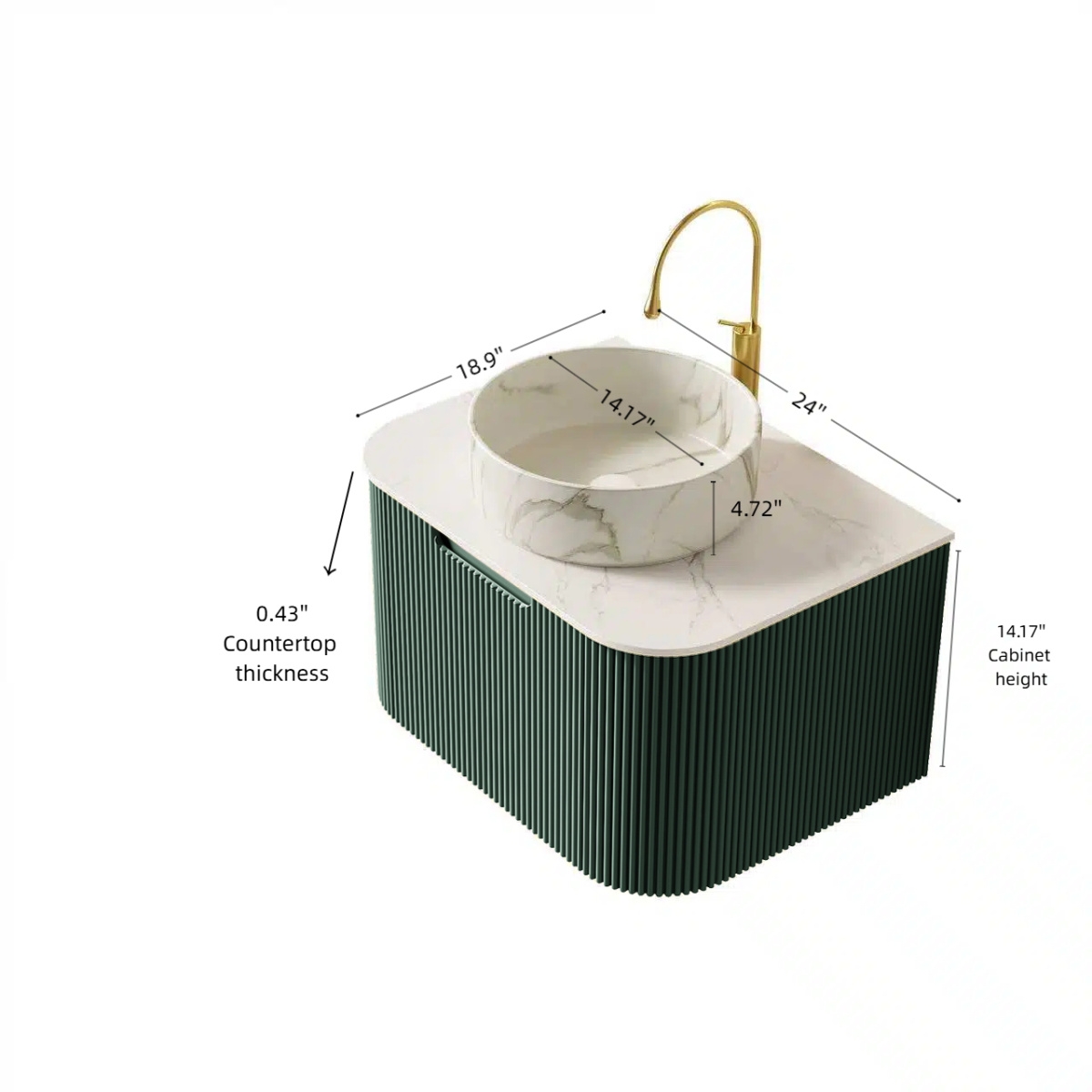 Sillysis Wall Mounted Bathroom Vanity with Sintered Stone Top, Round Ceramic Basin, Stripe Drawer Panel