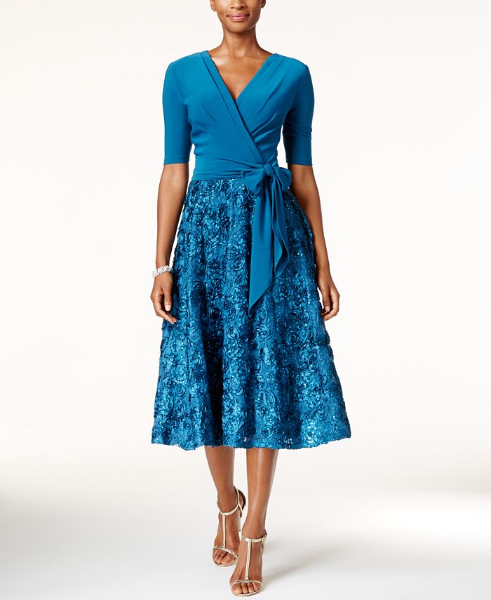 Alex Evenings Sequined Rosette Wrap Dress - Macy's