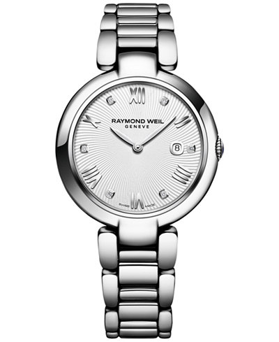 Raymond Weil Women's Swiss Shine Diamond Accent Stainless Steel Bracelet Watch with Interchangeable Black Satin Strap 32mm 1600-ST-00618