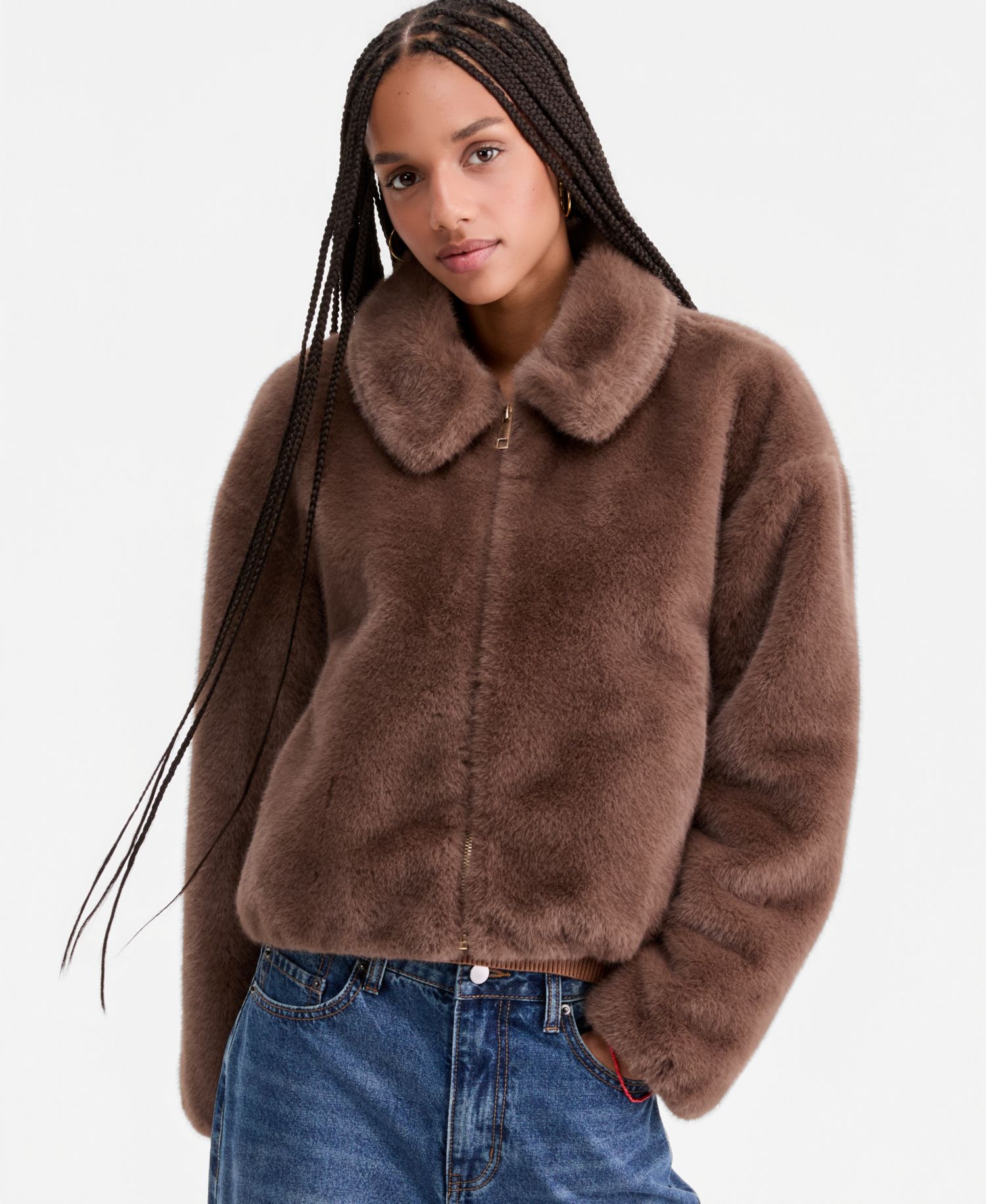 Women's Collared Faux-Fur Bomber Coat