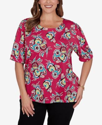 Plus Size Etched Floral Puff Print T-Shirt