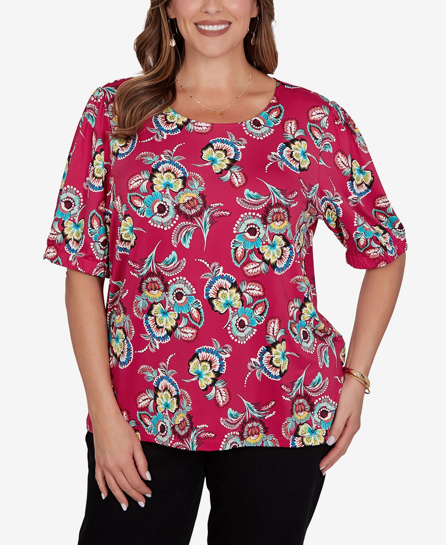 Женская футболка Ruby Rd. Plus Size Etched Floral Puff Print, цвет: Разноцветный, вариант 1 — фото 1