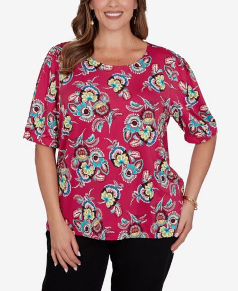 Женская футболка Ruby Rd. Plus Size Etched Floral Puff Print, цвет: Разноцветный