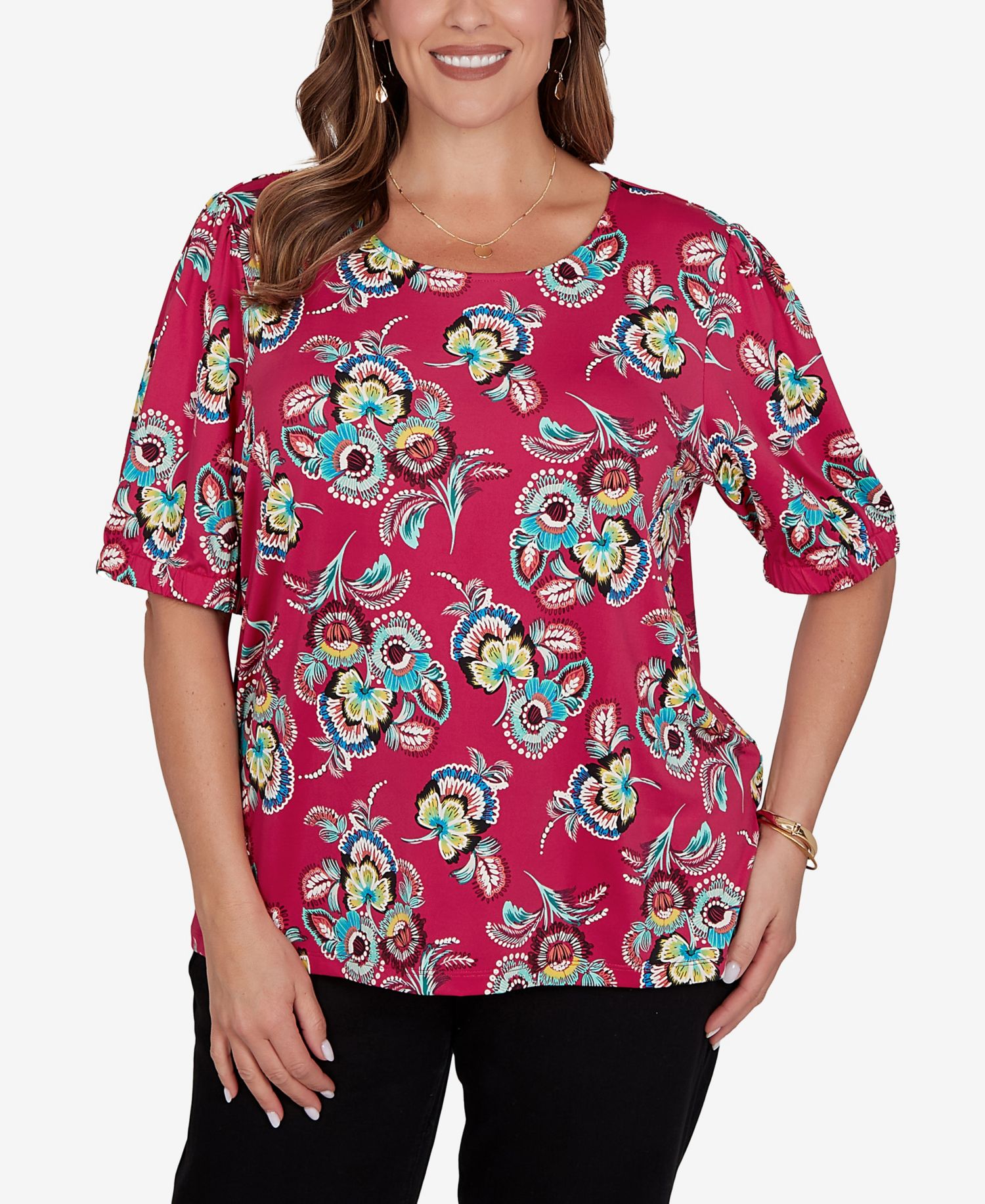 Plus Size Etched Floral Puff Print T-Shirt