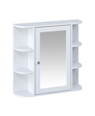 Bathroom Wall Storage Cabinet with Mirror Medicine Cabinet Adjustable Wood Shelf and Doors Mounted Storage with 6 Open Shelves