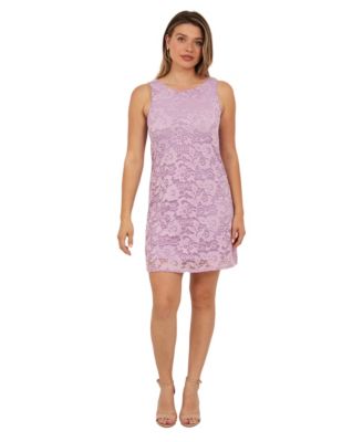 Women's Lace Sleeveless Boat Neck Mini Shift Dress
