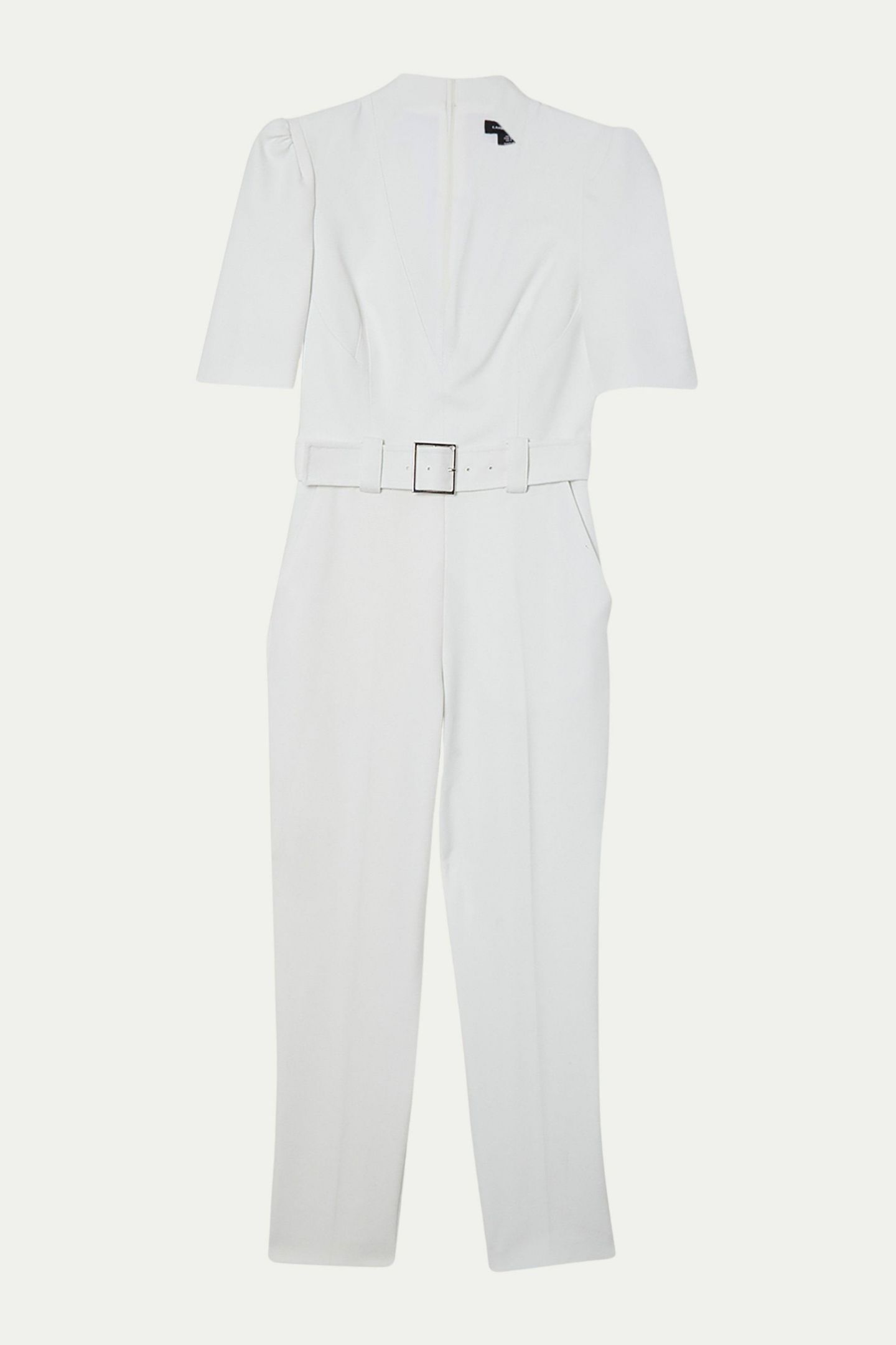 Женский комбинезон Karen Millen Structured Crepe Forever Belted Jumpsuit, цвет: Слоновая кость — фото 5