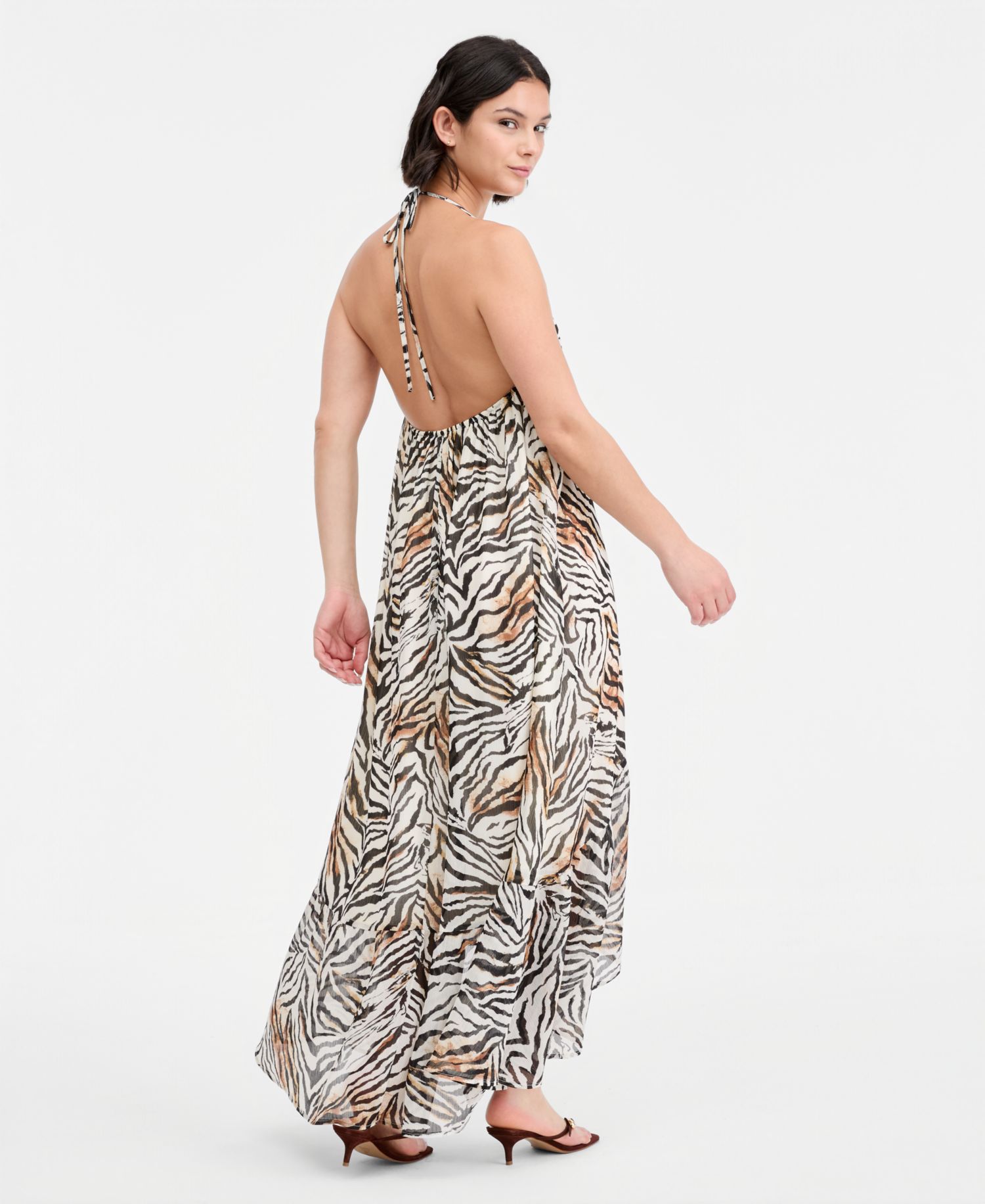 Women's Zebra Print Chiffon Halter High-Low Dress