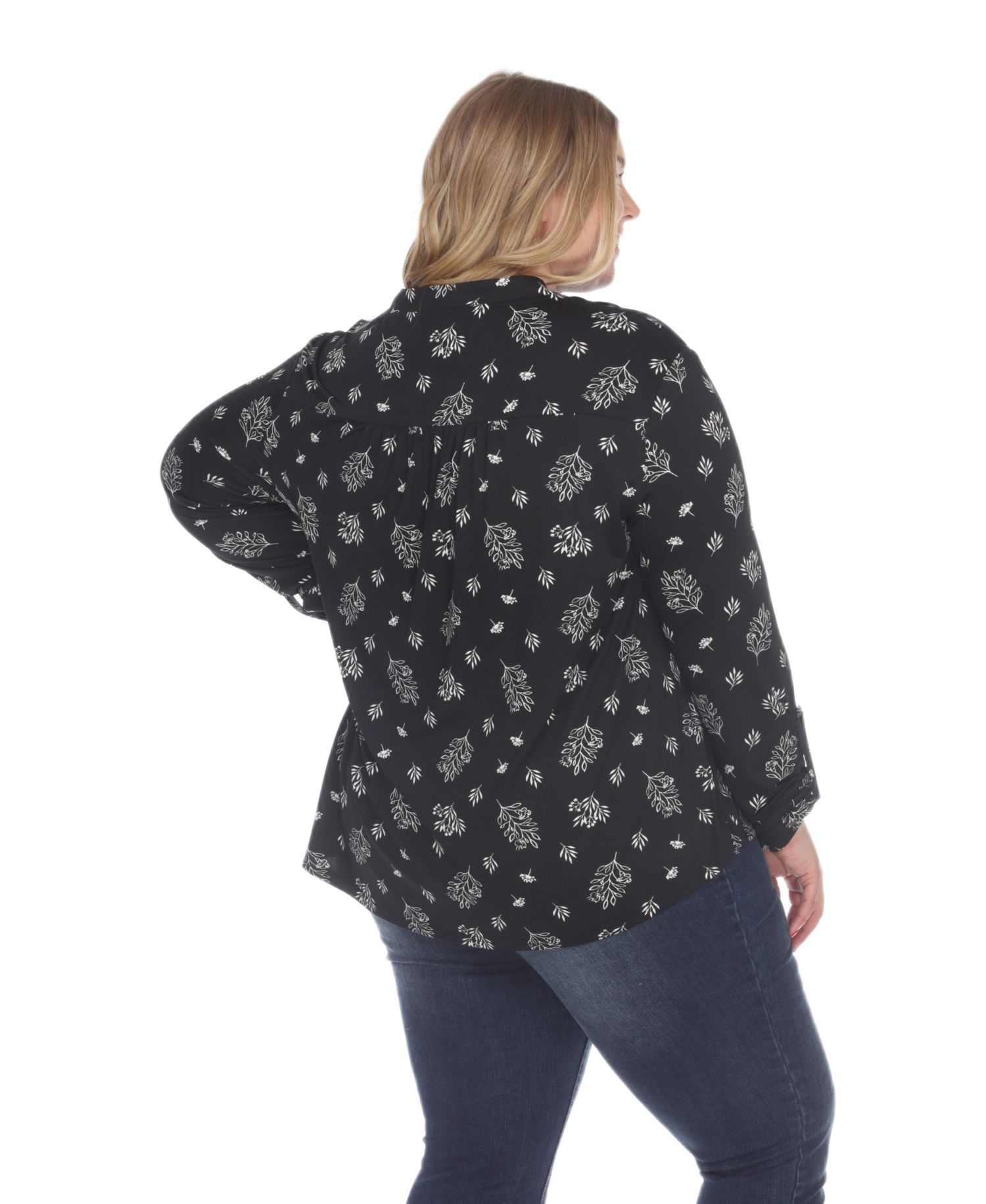 Plus Size Printed Long-Sleeve Button-Front Top