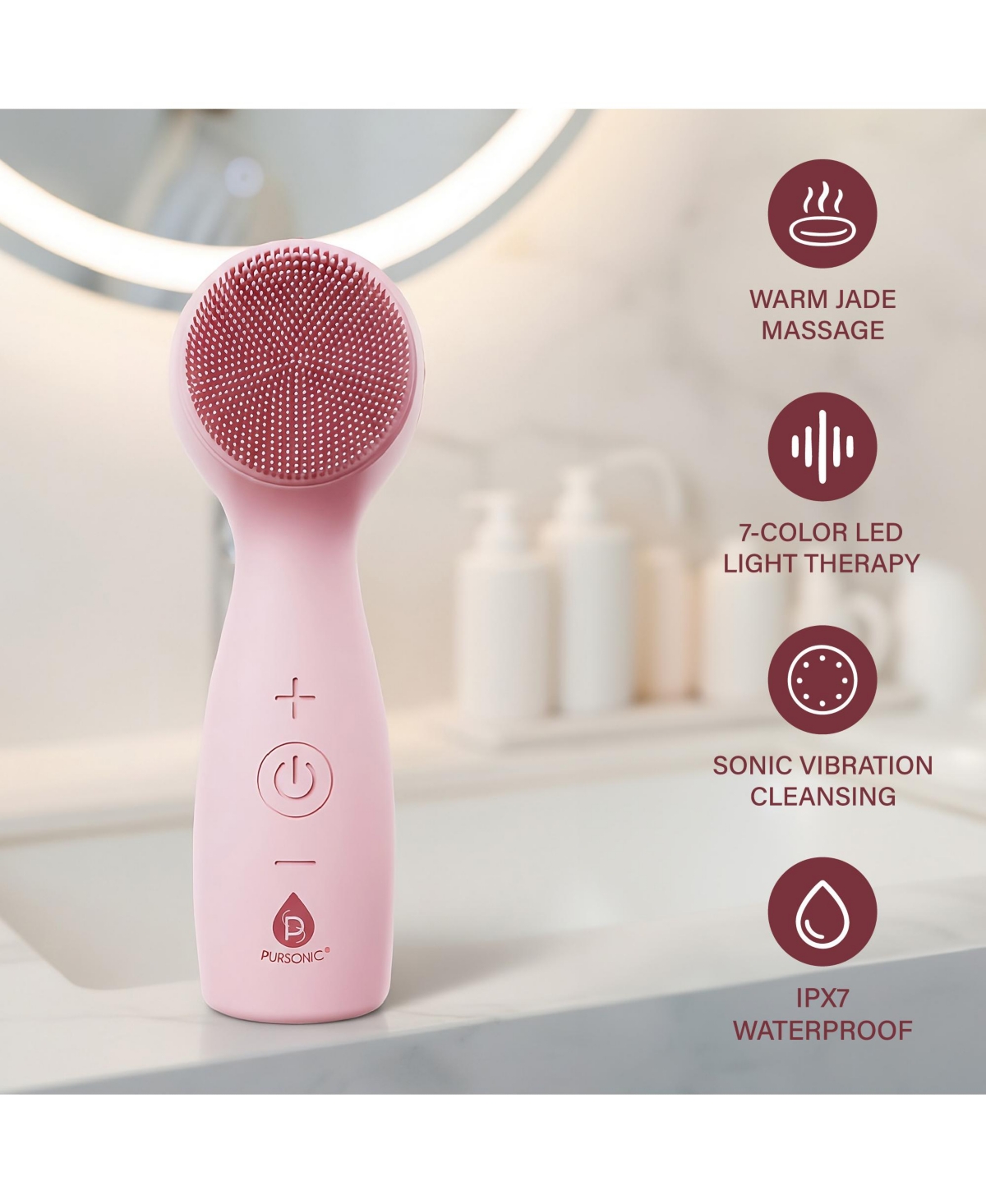 Pursonic 5-in-1 Skin Roller Massager With Led Light Therapy and 3-in-1 Facial Cleansing Device with 7 Color Led Light Therapy