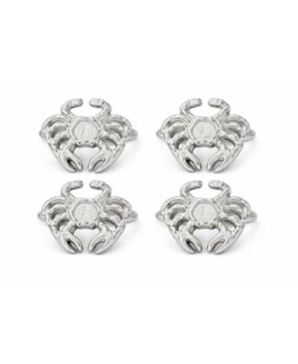 Crab Napkin Rings Set of 4, Silver Metal Table Decor
