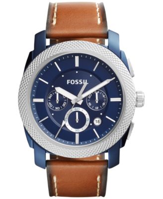 Fossil Men's Chronograph Machine Dark Brown Leather Strap Watch 45mm ...